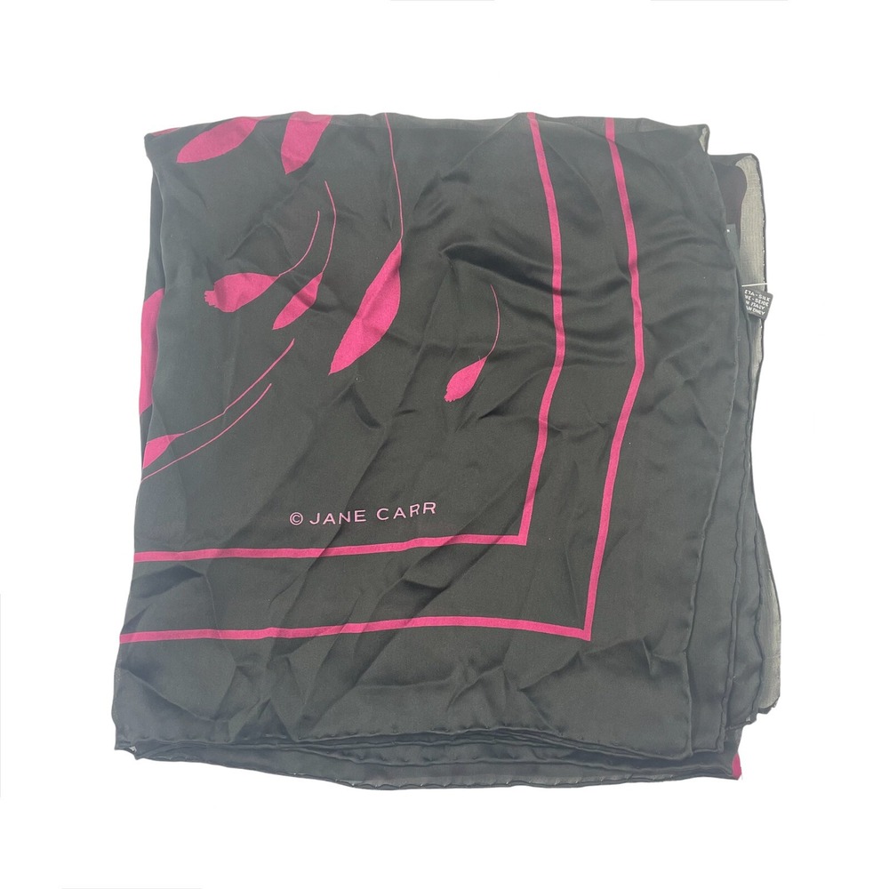 Jane Carr 100% Silk Floral Scarf Black & Pink NWOT